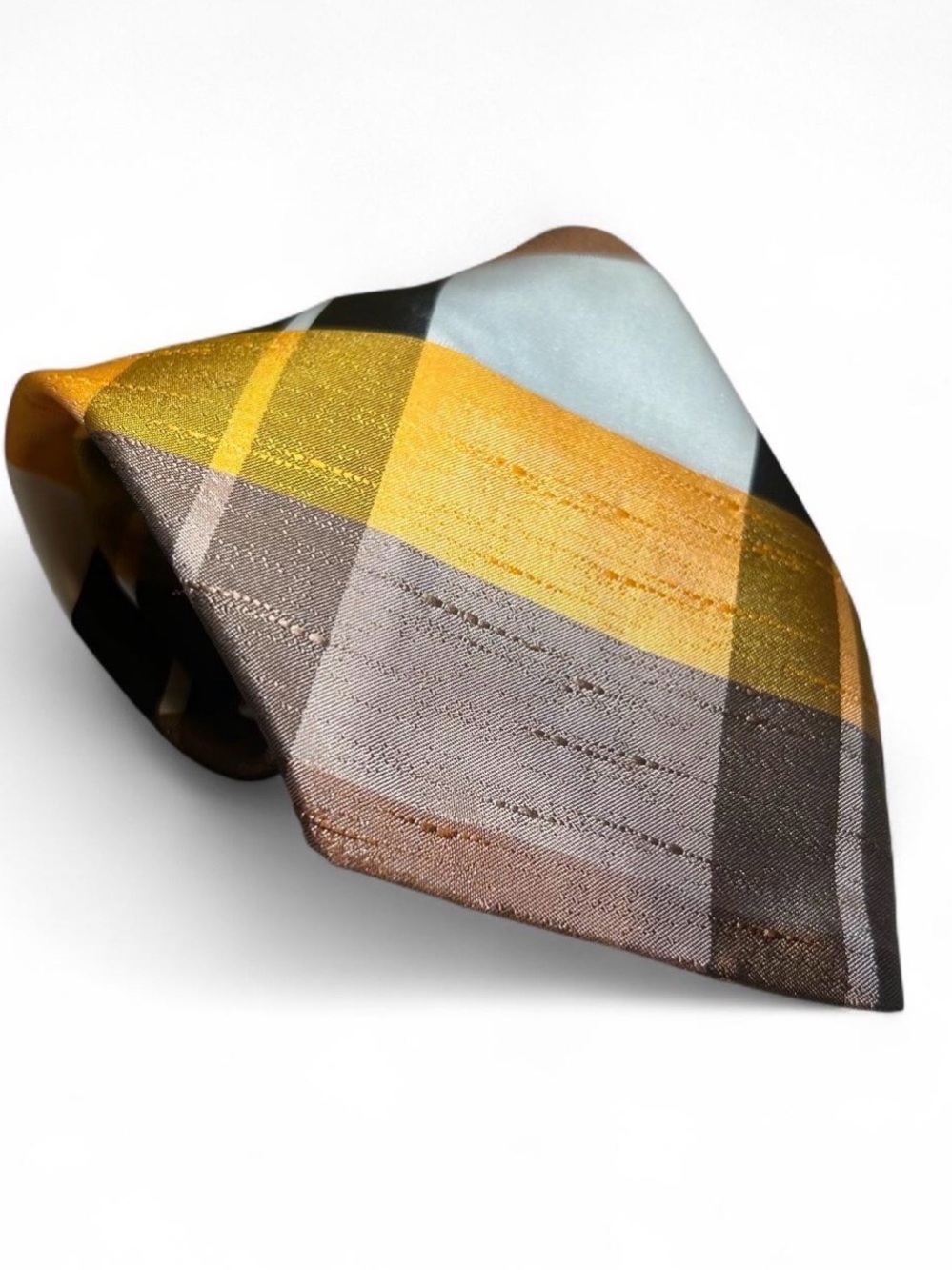 Yves Saint Laurent Polyester Tie Mens Brown Plaid Designer Neckwear Paris
